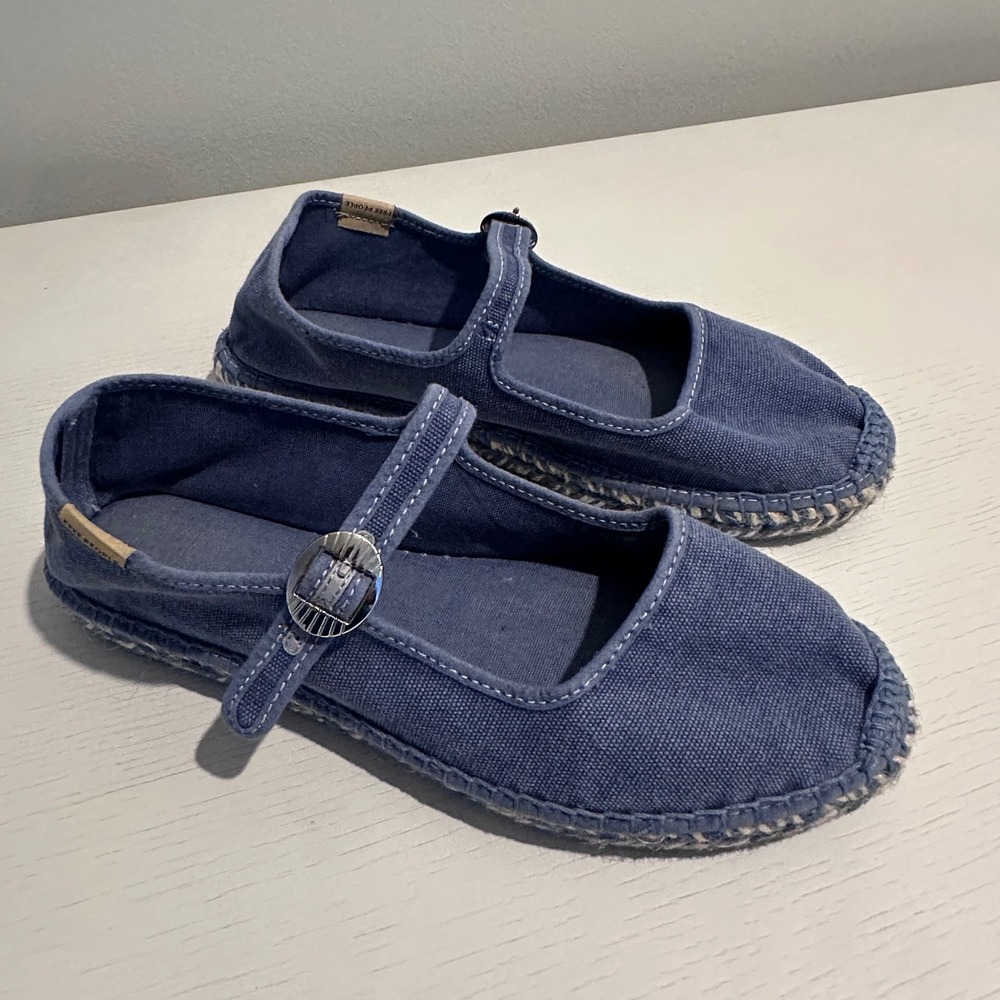 Free People Blue Canvas Mary Jane Espadrille Flats Size 39 Made in Spain